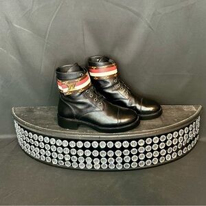 Louis Vuitton Black Boots with Red and White Accents